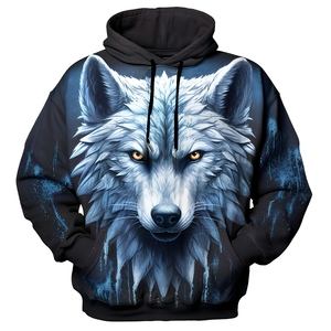 Sudadera con Capucha Unisex con Estampado de Lobo, Sublimación, Informal, Otoñal, Corte Regular, 100% Poliéster Tejido de Secado Rápido - Product Image 1
