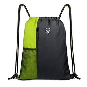Large Size Drawstring Backpack with Two Zipper Pockets Water Bottle Mesh Pockets Sports Gym <b>Bag</b> for Women Men Lining Polyester - Product Image 3