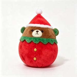 Oso de Peluche Navideño Personalizado en Forma de Huevo, Oso de Peluche con Gorro de Santa Claus, Oso de Peluche Navideño Roly Poly - Product Image 1