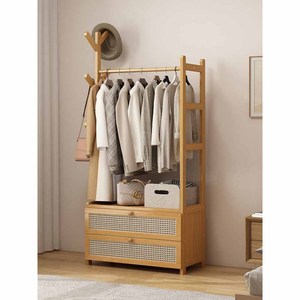 Household clothes <b>rack</b> with storage cabinet, floor-standing, for bedroom use; simple room clothes <b>rack</b> and storage <b>shelf</b>. - Product Image 2