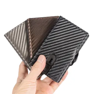 Casekey Best Selling Slim Mens Carbon Fiber Leather Wallet RFID Secure Business Card Holder Wallet for Cards And Cash