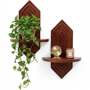 Cross-border wooden <b>wall</b>-mounted shelf, diamond-shaped creative <b>wall</b> decoration shelf, solid wood storage rack, plant <b>display</b> - Product Image 1