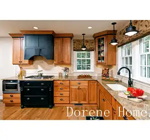Dorene в стиле ретро коттедж дубовый деревянный Индивидуальный полный кухонный шкаф кухонный настенный шкаф автоматический подъем