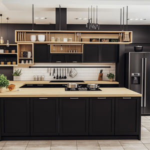 Gabinetes de Cocina Modernos en Negro Brillante, Diseño de Acabado Lacado de Lujo para Casa, Apartamento, Cocina de Hotel - Product Image 2