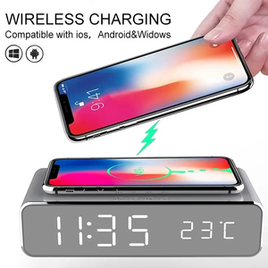 Chargeur sans fil Réveil LED Thermomètre numérique pour écouteurs Chargeurs de téléphone Chargement rapide Station d'accueil pour <span class=keywords><strong>iPhone</strong></span> Samsung - Product Image 6