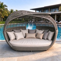 Canapé-lit modulaire d'extérieur en rotin tressé avec auvent, anti-UV, pour patio et bord de piscine, mobilier d'appoint moderne
