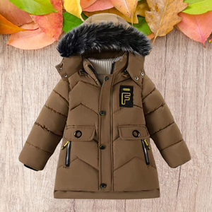 Vente en gros Veste pour garçons Veste d'hiver à capuche mi-longue épaisse polaire grand col en <span class=keywords><strong>fourrure</strong></span> Veste matelassée pour bébé - Product Image 1