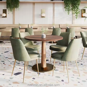 Juego de Muebles Modernos <span class=keywords><strong>para</strong></span> Restaurante, Sofá de Cuero, Madera, Metal y Terciopelo, Taburetes de Bar, Mesa con Superficie de Piedra, Ecológico y Duradero - Product Image 4