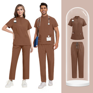 Seragam rumah sakit bernapas setelan medis seragam gosok wanita Uniformes Aurora dicos Scrub atas Zip grosir Scrub disesuaikan