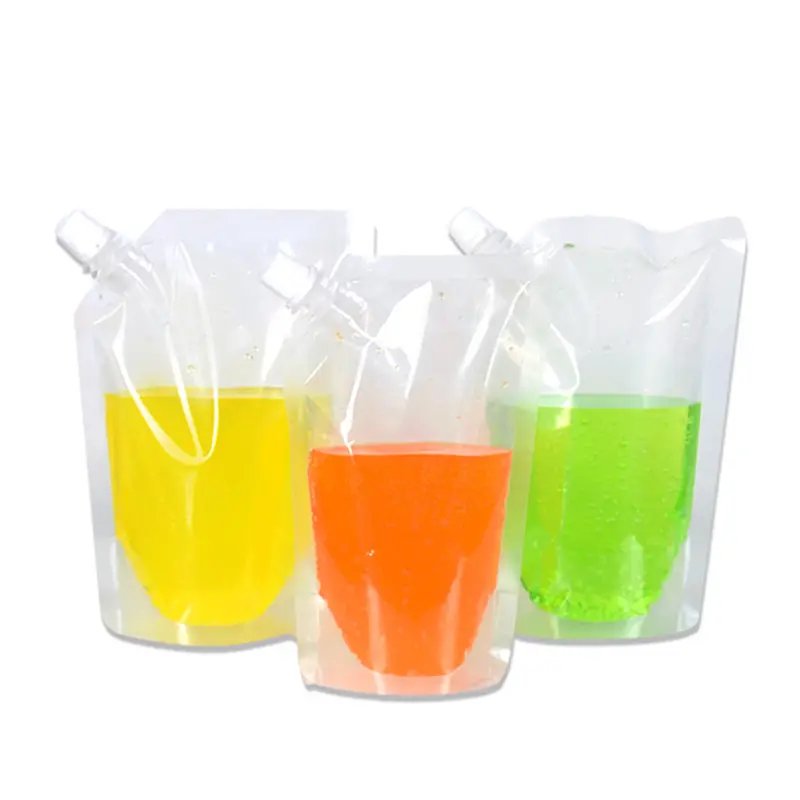Sac à bec en plastique transparent, logo imprimé personnalisé, sac à bec liquide, alcool, emballage boisson, cruette baskets pour boisson, en stock, unités
