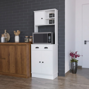 Support de rangement pour micro-ondes Arlington avec 3 portes et tiroir Finition blanche-un organisateur d'armoire pratique - Product Image 2