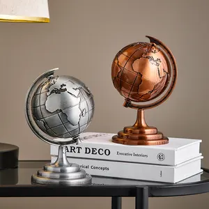 Decoración nórdica para el hogar, modelo de globo de Metal, decoración para sala de estar, adornos de escritorio, modelo mundial, escultura y figuritas, miniatura Interior