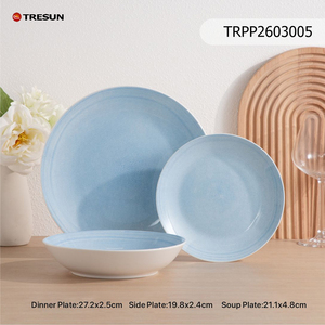 TRESUN Premium Quality OEM Custom <b>Wholesale</b> Price 18-Piece Blue Padprinting Porcelain <b>Dinner</b> <b>Set</b> Microwave Freezer Safe - Product Image 3