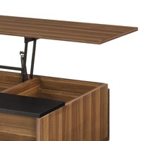Table basse rectangulaire moderne en noyer et finition noire avec trois compartiments spacieux, rangement caché, pieds en bois effilés