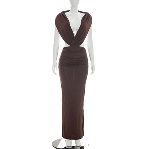 Viviblook Y26DS166 Vestido de Verano para Mujer, Nuevo, Color Sólido, Casual, Sin Mangas, Halter, Espalda Descubierta, Ajustado, Maxi Vestido - Product Image 1