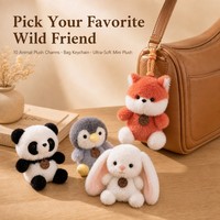 Vente en gros de 10 styles de petits charms en peluche animaux (Renard, Raton Laveur, Panda, Capybara, Éléphant) doux et rembourrés de 12 cm, porte-clés, cadeau, usine OEM