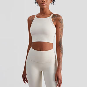 Soutien-gorge de sport à col halter côtelé pour femmes, haut de yoga, couverture complète, sans fil, fitness, gym, haut court - Product Image 6