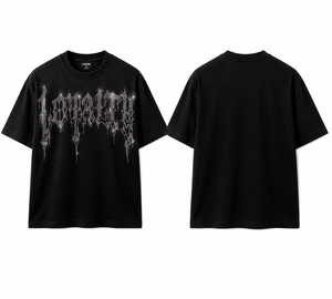 เสื้อยืดผู้ชายประดับเพชรเทียม พรีเมียม ผ้าฝ้าย 100% สตรีทแวร์ ประกายเพชร โลโก้วิบวับ ทรงโอเวอร์ไซส์ รับผลิตแบบ OEM ODM ใส่ได้ทั้งชายและหญิง - Product Image 2