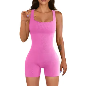 Wholesale Wide Strap Sleeveless Short Woman Sport Elastic Seamless Jumpsuit