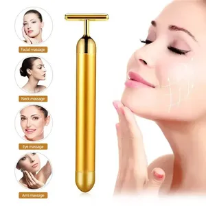 Bâtonnet de massage facial électrique 24K Or Rose en forme de T pour le lifting et le raffermissement de la peau – Instrument de beauté électrique - Product Image 3