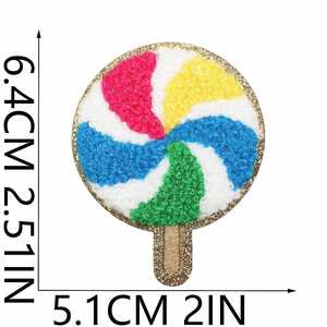 Patch thermocollant brodé avec motifs bonbons, sucettes, carottes et gommes, bordure à paillettes dorées, pour vêtements et décoration d'emballages - Product Image 5
