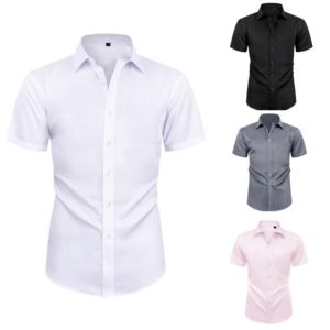 Camisas de Vestir Elásticas en Cuatro Direcciones para Hombre, Sin Plancha, Antiarrugas, Formales e Informales, de Manga Corta para Negocios - Product Image 1