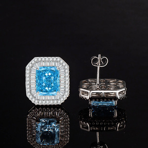 Pendientes de Moda con Circonita Cúbica Colorida de 8*10mm, Plata 925, Hipoalergénicos, para Mujer, Venta al Por Mayor de Fábrica - Product Image 3