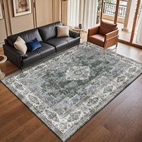 Tapis moderne à motifs floraux lavable en machine, grand tapis d'intérieur, tapis de salon en polyester lavable en machine