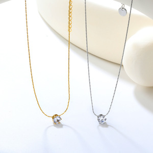 สร้อยคอจี้เพชรขาวสำหรับผู้หญิง ทอง 14K ทรงกรงเล็บ ทรงกลม สำหรับใส่ทุกวัน เครื่องประดับชั้นดี - Product Image 2