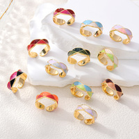 JS02 Kleurblok Emaille Open Cuff Ring Verguld Geometrisch Gevlochten Verstelbare Brede Band Ring voor Vrouwen