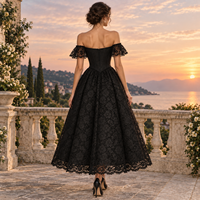 Robe midi personnalisée pour femme, en dentelle florale, avec corset, épaules dénudées, manches volantées, jupe plissée, robe midi pour occasions spéciales