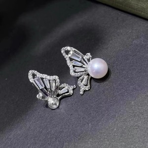 WENCHI 10735 22349DIY Clous d'oreille en argent S925 avec perles rondes 6-7mm, plateau vide, accessoires papillon pour bijoux en perles - Product Image 4