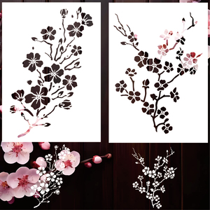 2pcs hoa anh đào chi nhánh stencils-A4 Mẫu 11.7x8.3 inch nhựa hoa mô hình hoa stencils thiết lập - Product Image 2
