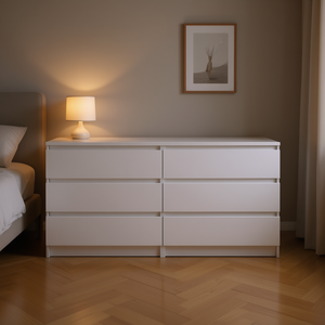 Comò Bianco a 6 Cassetti, Design Minimalista, Arredamento Camera da Letto, Costruzione in MDF con Pannelli in Legno - Product Image 2