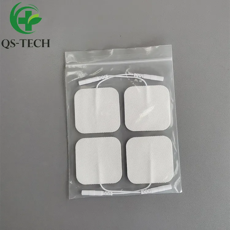 QS-TECH 5x5cm Wired Self-Adhesive replacement tens unit pads Electrodes for TENS Units