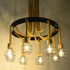 Américain country salle à manger bar chanvre corde suspension lampe vintage bar salon de thé café <span class=keywords><strong>Grenade</strong></span> fer avec ficelle E27 lustre - Product Image 3