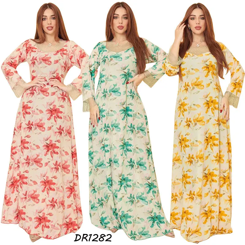 Bán Buôn Phụ Nữ Dubai Tutkish Afghanistan Arab Kaftan Dài Tay Áo Maxi Dress Hồi Giáo Quần Áo Hoa In Abaya Hồi Giáo Dresses