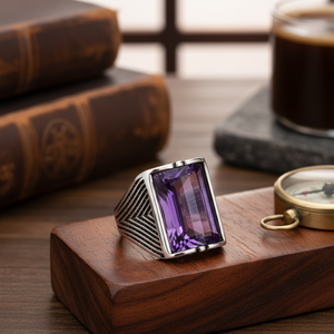Amethyst Oval Cut Gemstone Authentic <b>Men</b> <b>Ring</b> Wholesale Turkish Handmade 925 Sterling <b>Silver</b> for <b>Men</b> - Product Image 3