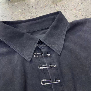 Polo <span class=keywords><strong>Vintage</strong></span> in Cotone 210g con Decorazione a Spilla di Sicurezza, <span class=keywords><strong>T</strong></span>-<span class=keywords><strong>Shirt</strong></span> Polo Oversize da Uomo, Manica Corta, Stile Grunge Streetwear - Product Image 3