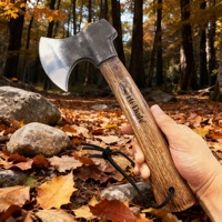Hache tactique en acier au carbone avec manche en bois, qualité industrielle DIY pour le camping, la survie et la coupe du bois en foresterie
