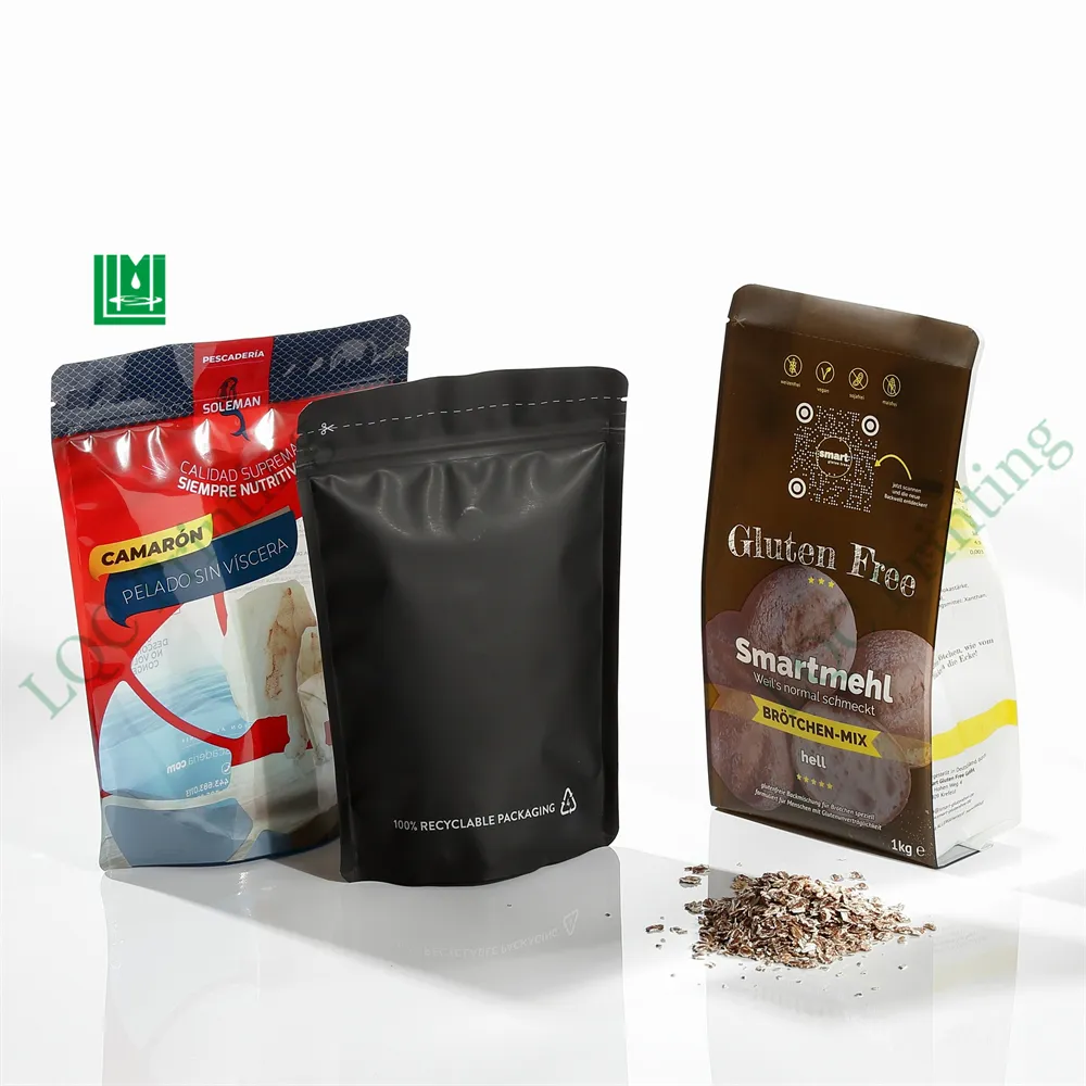 Bolsas de lanche flexíveis com zíper de alumínio ecológicas para alimentos com janela para embalagens de alimentos com impressão personalizada