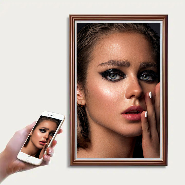 Smart NFT Digital Photo Frame with Video Playback Touch Screen Clock Wi-Fi Wood Frame-14.9 Inch