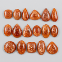 Lot de cabochons en pierre de soleil naturelle, certifiés par un tiers, faits à la main par FF Jewellers, couleur orange, effet de jeu de lumières, polis à la flamme, pour la fabrication de bijoux