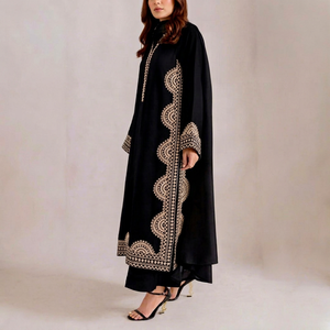 Women's Black Floor-Length Embroidered Quick Dry <b>Kaftan</b> Loose Fit Traditional Indian Pakistani <b>Style</b> Cotton <b>Dress</b> Casual All - Product Image 1