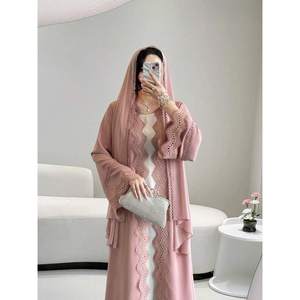 Abayas para Mujer, Conjunto Abierto con Ribete de Encaje, Manga Larga, Chifón Transpirable, Sin Forro, Ropa Modesta para Fiestas - Product Image 4