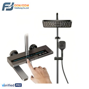 Luxury 12-Inch Large Rectangular <strong>Shower</strong> <strong>Head</strong> Set Gray Aluminium Jet Massage Spray Pattern Digital Display Metered Faucets Hotel - Product Image 1