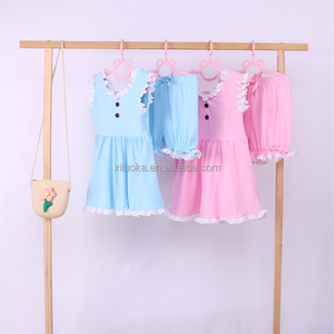 Set di vestiti per bambini in morbido cotone con spedizione rapida senza maniche per ragazze con volant abiti in tinta unita per bambini - Product Image 6
