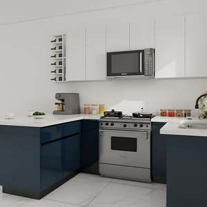 Cuisine modulaire sur mesure SANTOPOVA en forme de L avec appareils encastrés, portes à panneaux plats, fabriquées en panneaux de mélamine durables MDF - Product Image 6