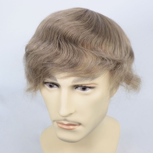Usine directement frêne blond peau fine postiche pour hommes postiche mono dentelle hommes remplacement du système de cheveux - Product Image 4
