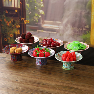 Plato Alto de Cerámica para Frutas y Postres, Estilo Mystical Arts, para Fiestas de Té y Decoración del Hogar, Juego de 6 Piezas - Product Image 1